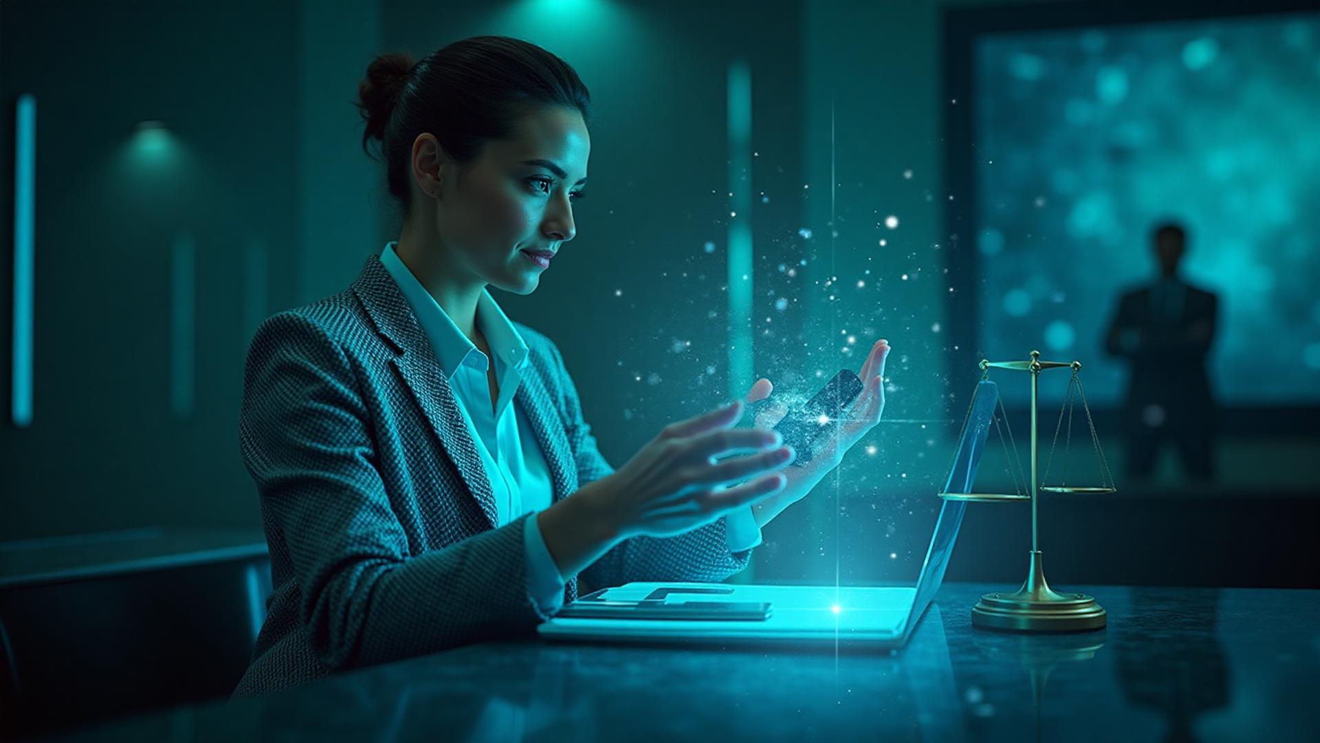 IA, Derecho y Futuro del Trabajo - Visualización de tecnología legal futurista
