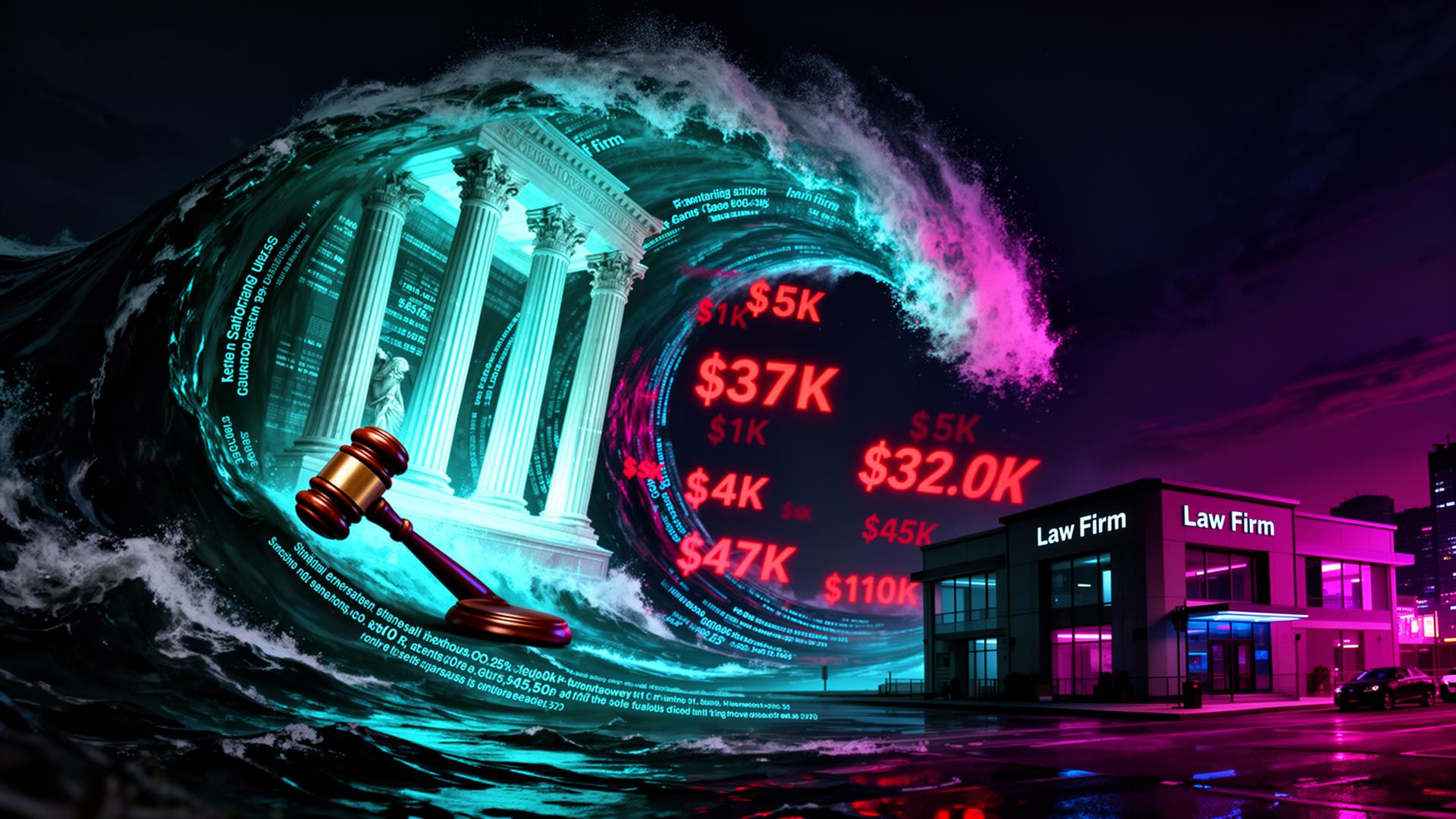 A cresting digital tidal wave of legal citations and sanctions amounts crashing toward a law firm building