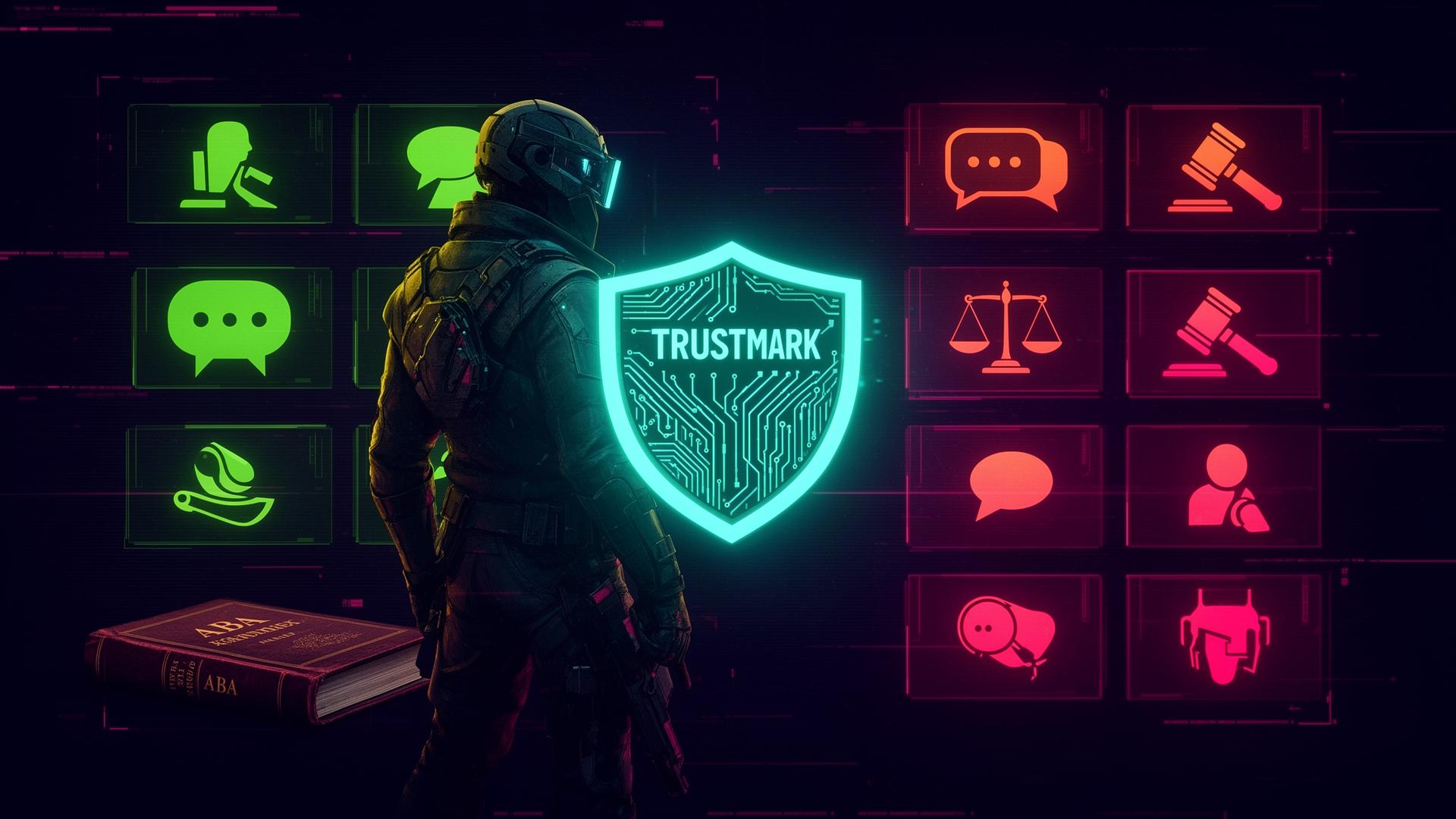 LegalTek TrustMark shield emblem grading AI platforms green to red for legal practice