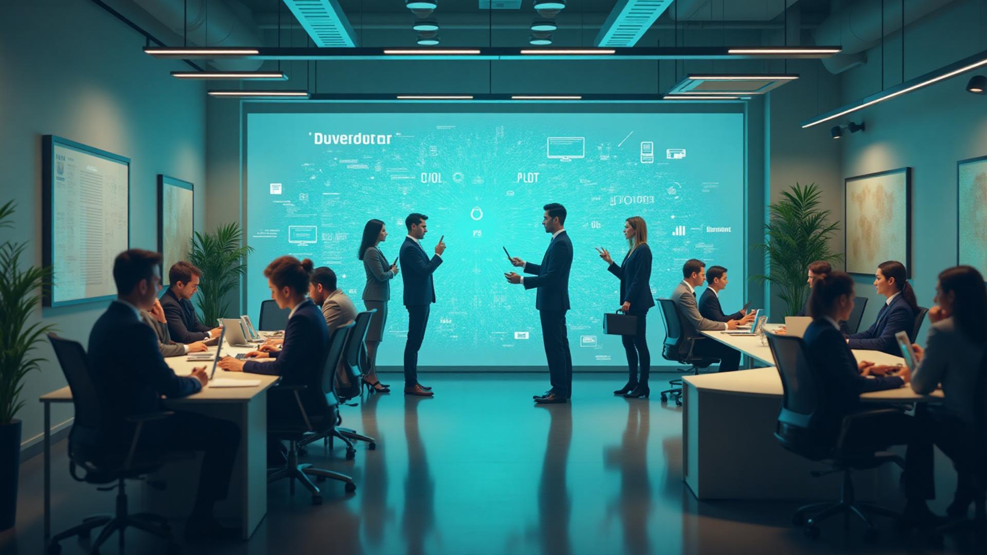 Futuro del trabajo colaboración mostrando humanos e IA trabajando juntos
