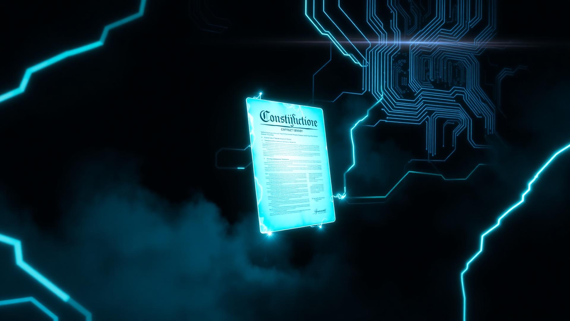 Glowing AI constitution document in digital space